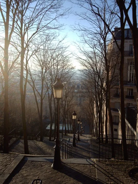 Looking down the side steps at Sacre Coeur