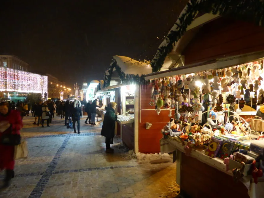 Many market stalls on the square